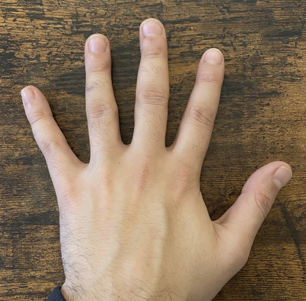 Left hand one month after consistently using NBS, with healthier-looking nails